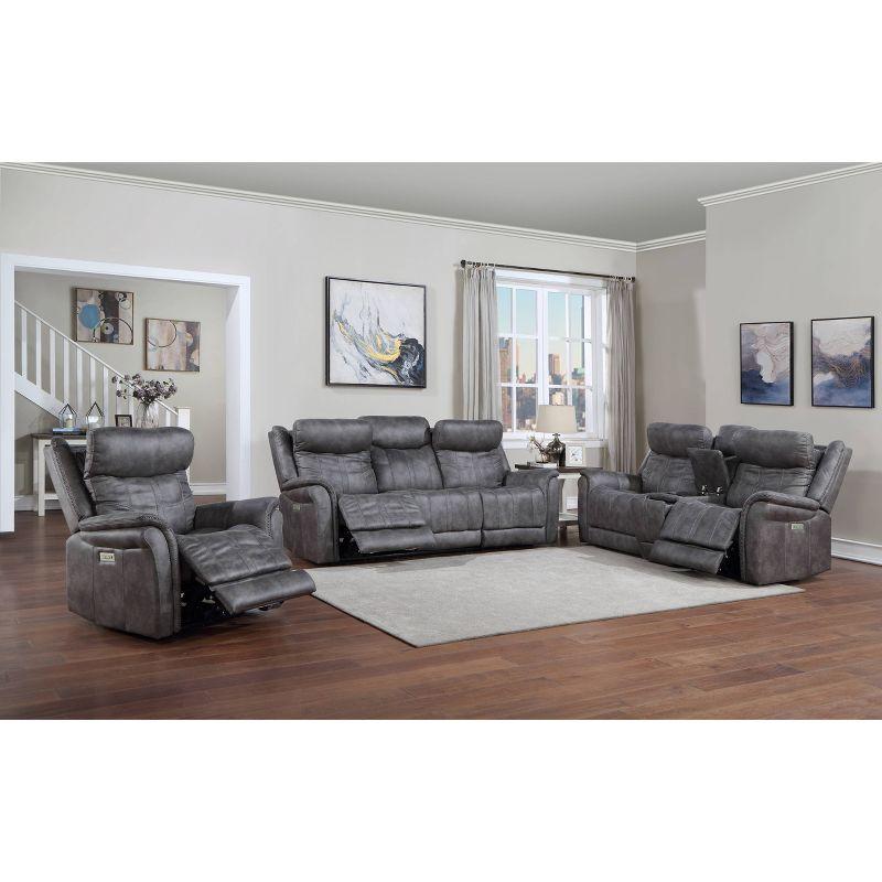 Gray Faux Suede Power Reclining Loveseat with Storage