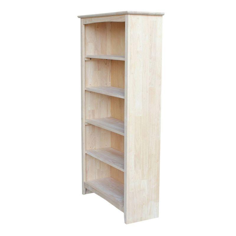 60" Shaker Bookshelf Unfinished - International Concepts: Solid Parawood, 5-Shelf Storage