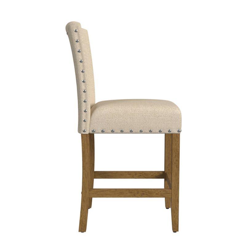 24" Flax Tan Upholstered Counter Height Barstool with Nailhead Trim