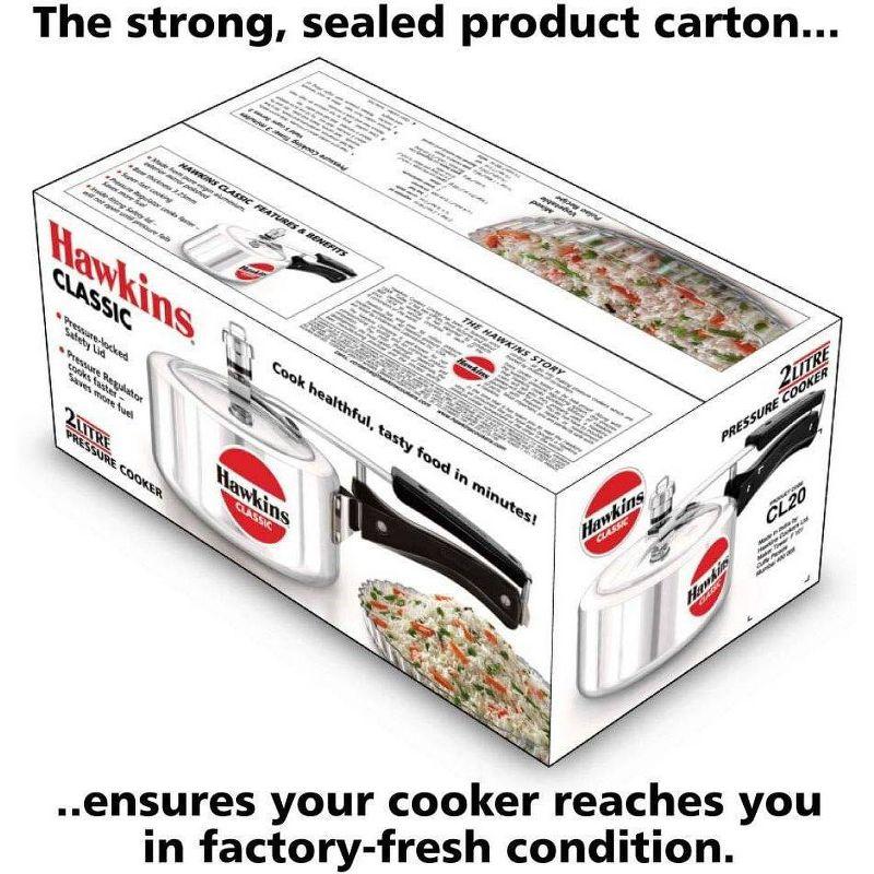 Hawkins Classic 2L Aluminum Pressure Cooker: Stovetop, Cool Touch Handle, Hand Wash, Silver, 1-Year Warranty