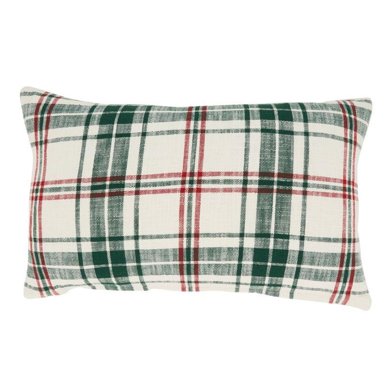 Saro Lifestyle Traditional Plaid Throw Pillow Cover, 13"x20", White