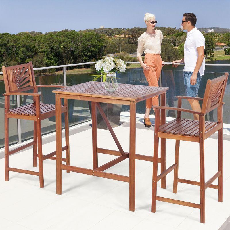 Natural Acacia Wood 3-Piece Bar Height Patio Bistro Set