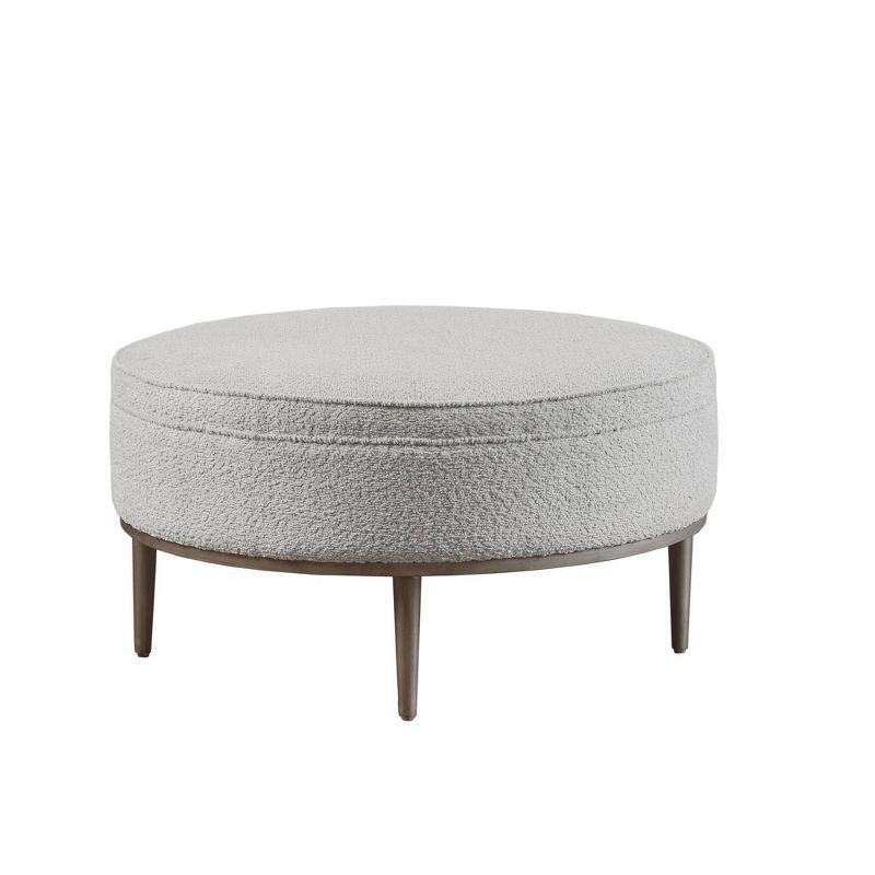 Harriet Gray Upholstered Round Cocktail Ottoman with Metal Base