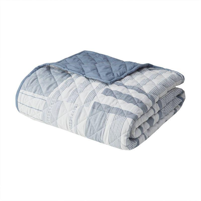 Full Blue Microfiber Reversible Patchwork Quilt Set