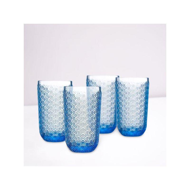 Blue Geometric Textured 14oz Highball Glass Set