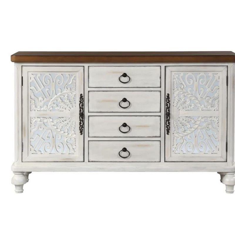 60" Vermont Accent Table Antique White - Acme Furniture: Elegant Storage, 4 Drawers & Shelves