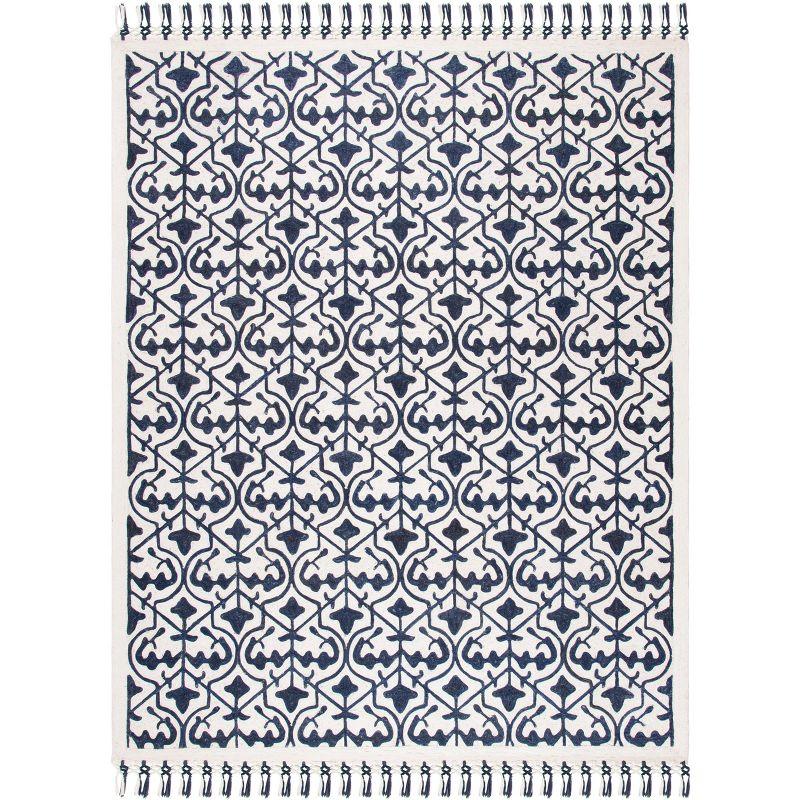 Ivory and Navy Hand-Tufted Wool Geometric Area Rug 6' x 9'