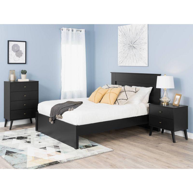 Mid Century Modern 2 Drawer Wide Nightstand Black - Prepac: Sleek Bedside Furniture, Tapered Legs