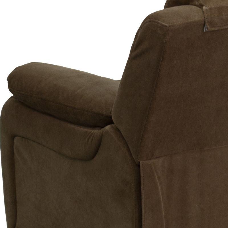Emma and Oliver Deluxe Padded Brown Microfiber Kids Recliner with Storage Arms