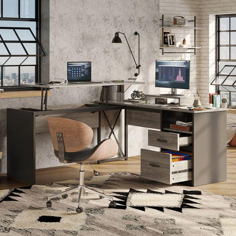 Bestier Lift Top L-Shaped Desk with Monitor Stand