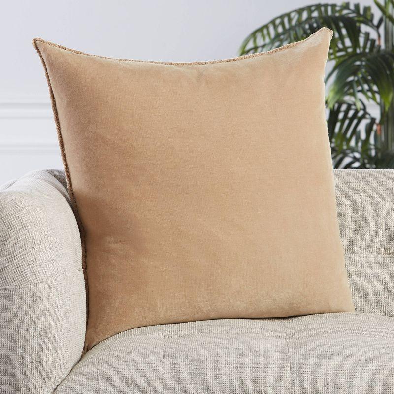 26"x26" Oversized Sunbury Down Square Throw Pillow Beige - Jaipur Living: Fringe-Trim, Art Deco Style