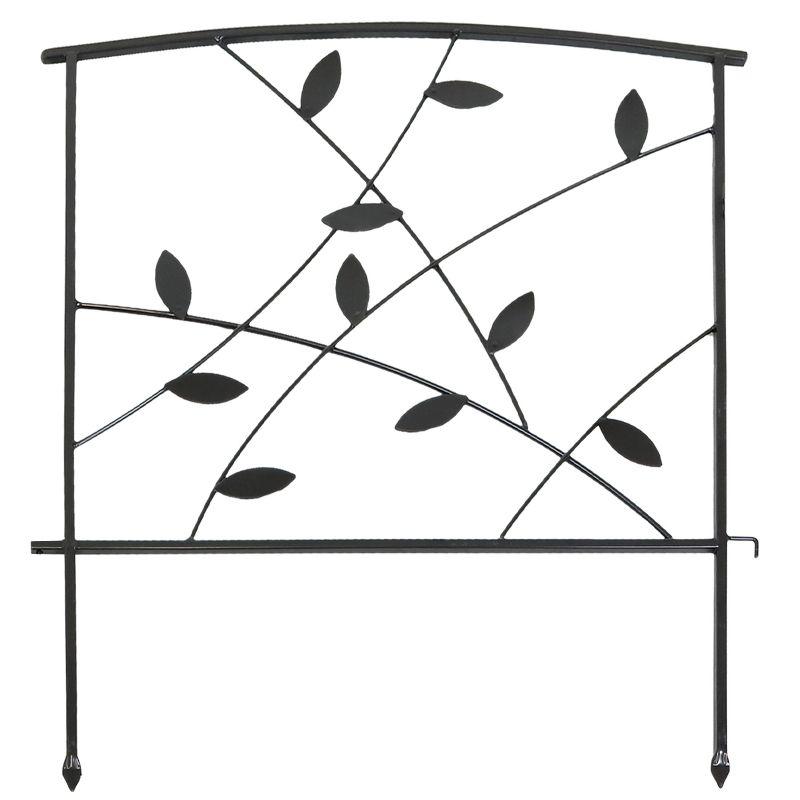 Sunnydaze Outdoor Lawn and Garden Metal Modern Leaves and Vines Decorative Border Fence Panel Set - 10' - Black - 5pk