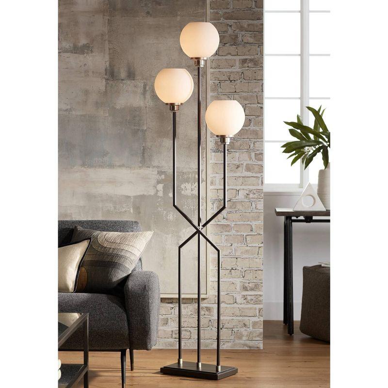 Pacific Coast Lighting Boulevard Mid Century Modern 70" Tall Standing Floor Lamp Large Tree 3-Light Foot Switch Black Metal Gunmetal Finish Bedroom