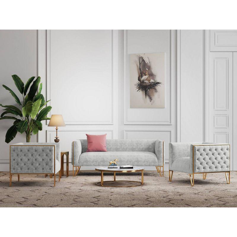 Gray Velvet and Gold 3-Piece Sofa and Armchair Set