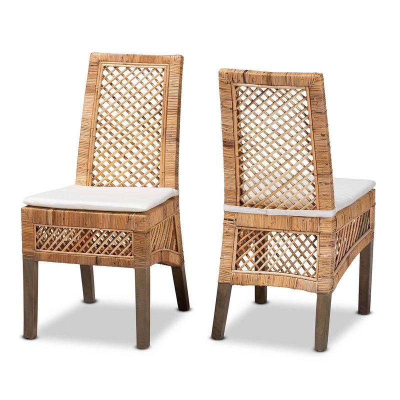 Cross Back Rattan Side Chair in Natural Brown