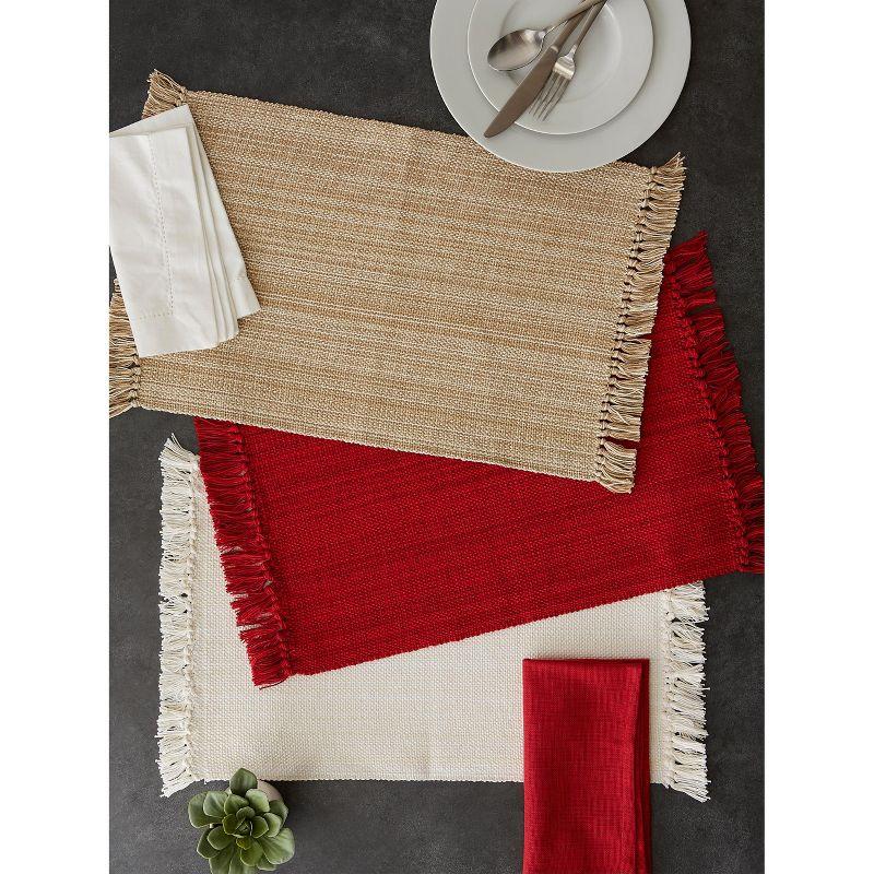 DII Variegated Fringe Placemat Set 8 Piece, Tango Red, MT 13x19", NP 20x20"