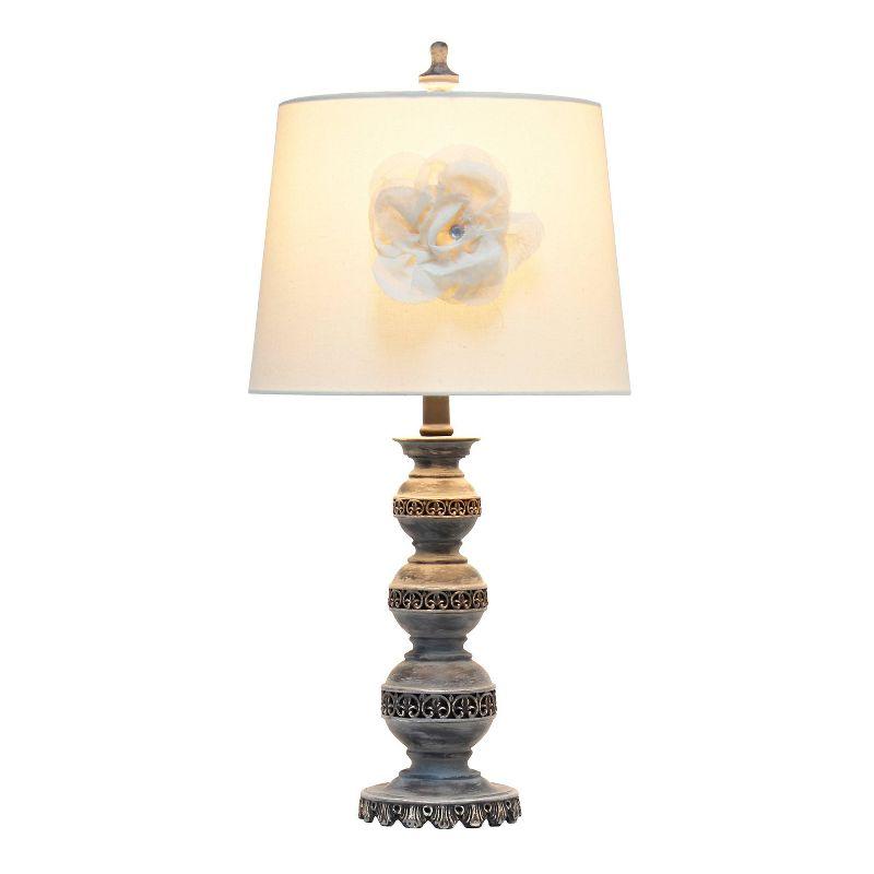 Aged Stacked Ball Table Lamp with Couture Linen Flower Shade White - Elegant Designs: Metal Base, No Assembly Required, UL Listed