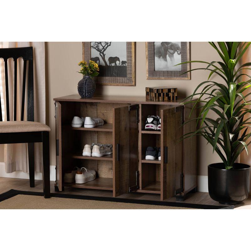 3 Door Cyrille Wood Shoe Cabinet Brown - Baxton Studio: Entryway Storage, 12 Pair Capacity, Industrial Farmhouse Style