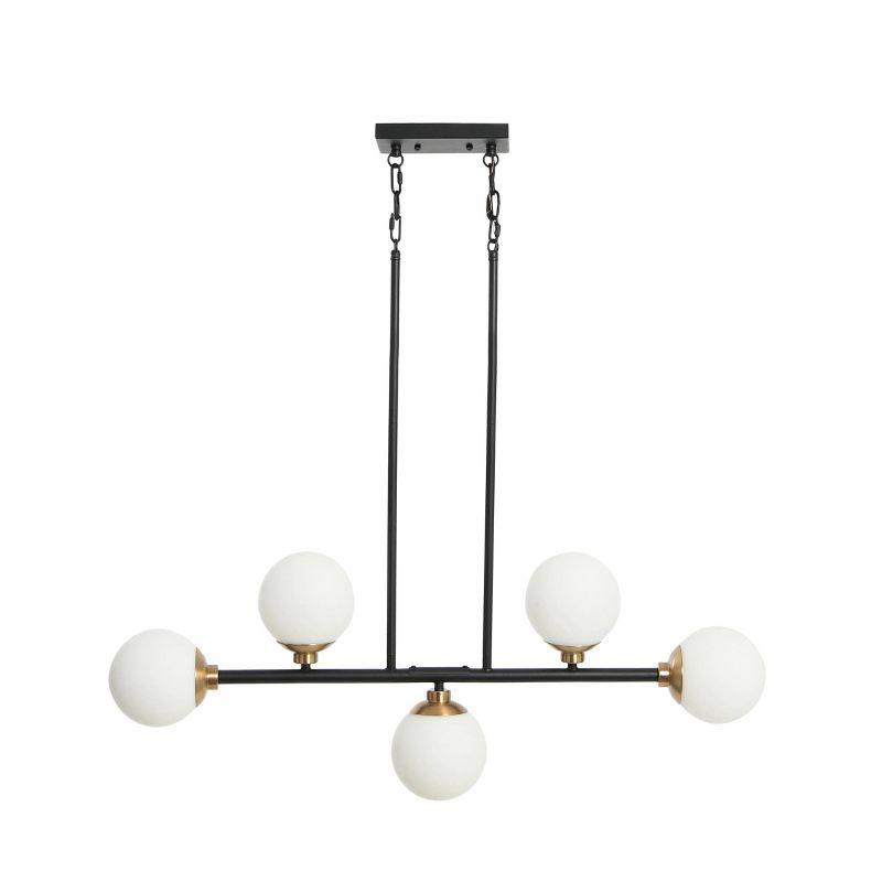 Robert Stevenson Lighting Lorne Metal and Frosted Glass 5-Light Chandelier Matte Black: Mid-Century, ETL Listed, Opal Glass