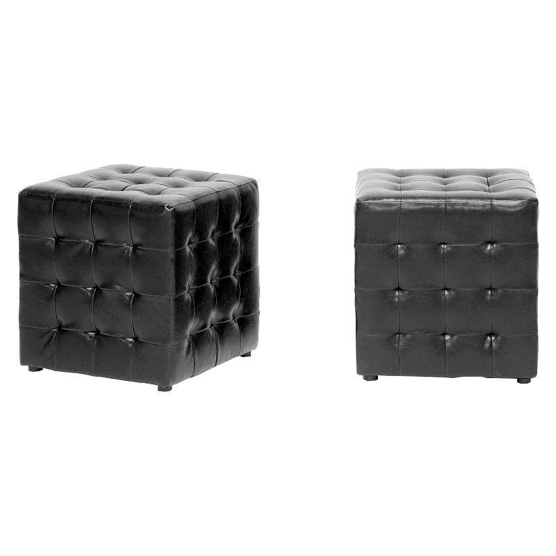 Stitchcraft 15'' Black Faux Leather Tufted Cube Ottoman Set