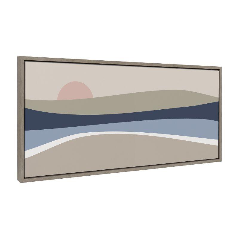 Modern Coastal Sunset Abstract Canvas Print in Gray Frame