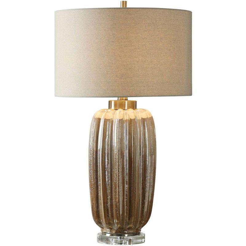 Ivory and Rust Brown Ceramic Table Lamp with Linen Drum Shade