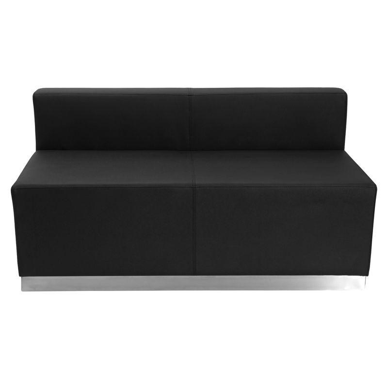 Modern Black LeatherSoft 51" Loveseat with Brushed Stainless Steel Base