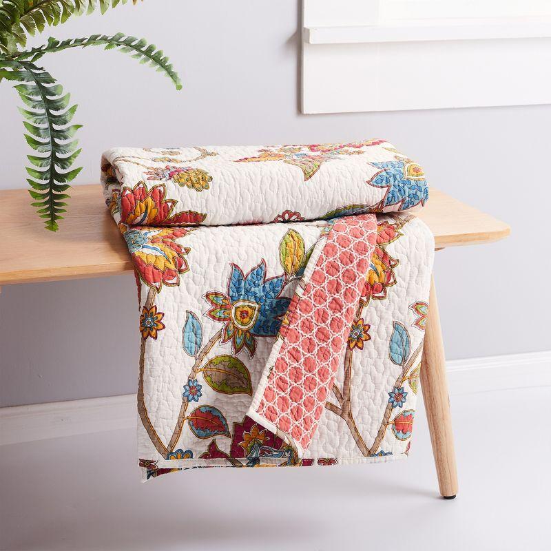 Clementine Autumnal Jacobean Floral Cotton Quilted Throw 50x60in