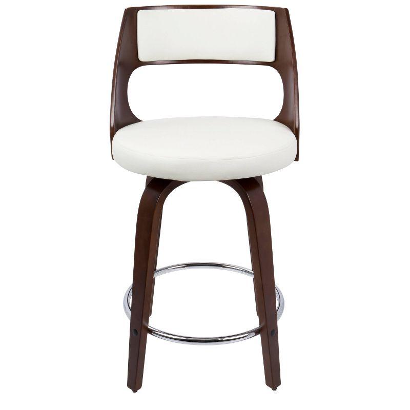 Set of 2 Cecina Upholstered Counter Height Barstools White/Cherry - Lumisource: Chrome Footrest, Swivel Seat, Wood Frame