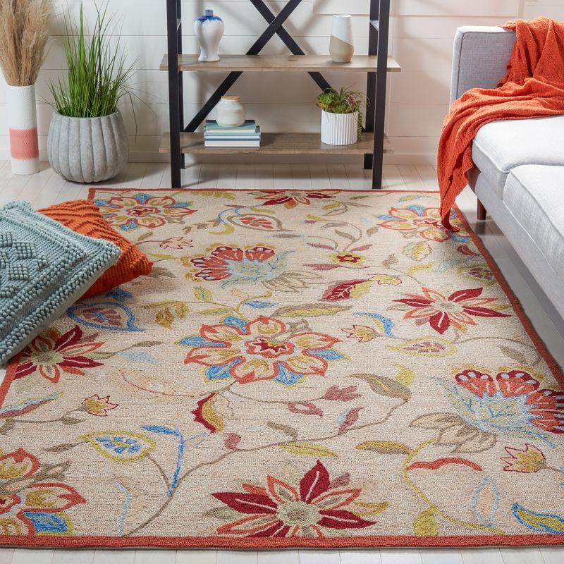 Ivory and Rust Floral Synthetic Rectangular Area Rug