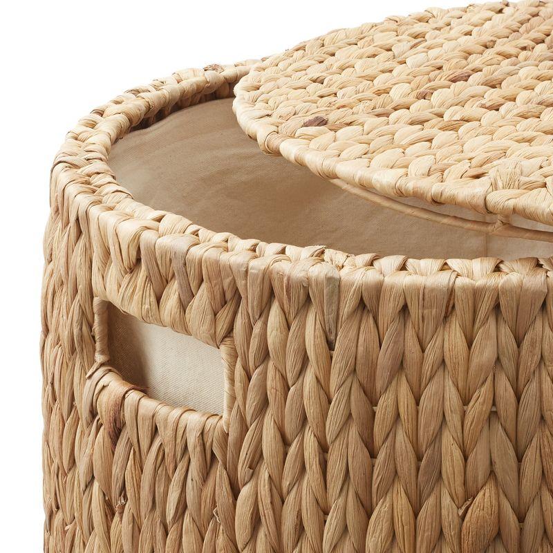 Casafield Rolling Storage Basket - Natural, Handwoven Hyacinth Rolling Hamper with Lid, Storage Bin on Wheels for Living Room, Bathroom, Laundry