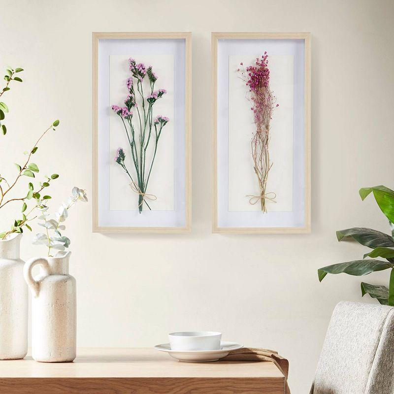 2pc Avant Garden Floral Shadowbox Set Natural - Madison Park: Dried Flower Wall Decor, MDF Frame, Sawtooth Mount