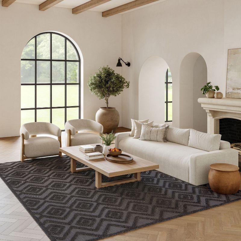 Nourison Versatile Diamond Geometric Flatweave Indoor Outdoor Area Rug Charcoal/Black 6' x 9'
