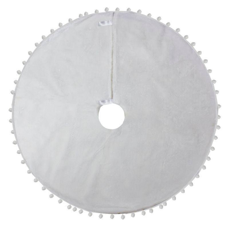 Northlight 36" White Christmas Tree Skirt With a Pom Pom Border and Tie Backs