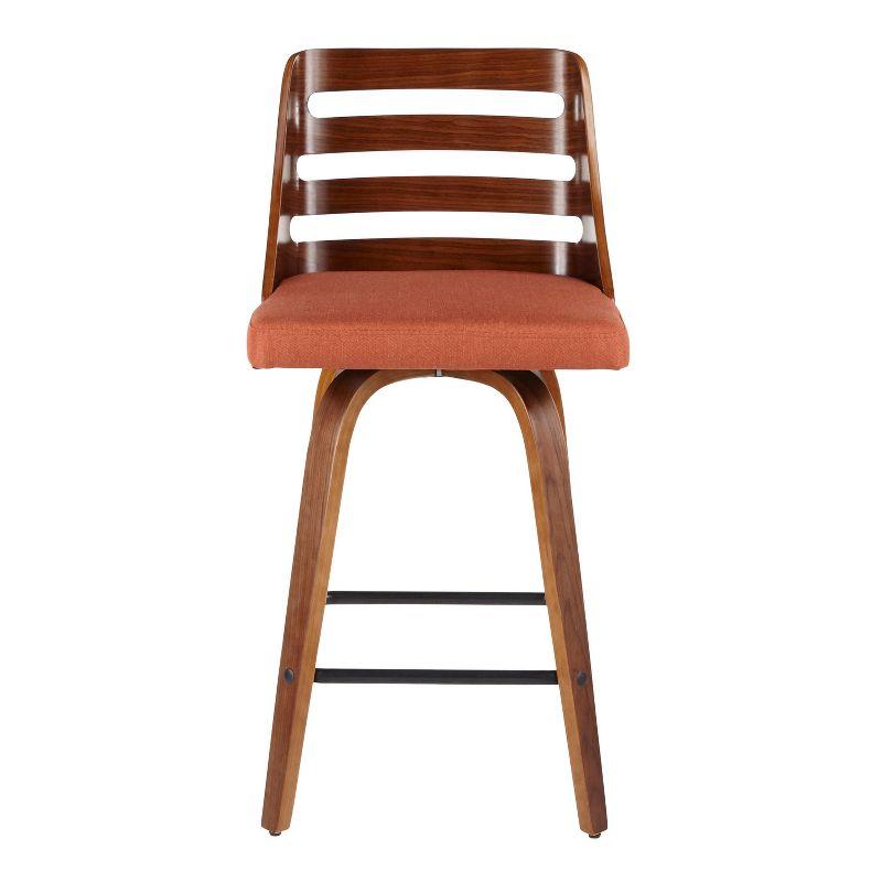 Set of 2 Trevi Upholstered Counter Height Barstools Orange/Walnut - Lumisource: Modern Ladder-Back, Swivel Design, Wood Legs