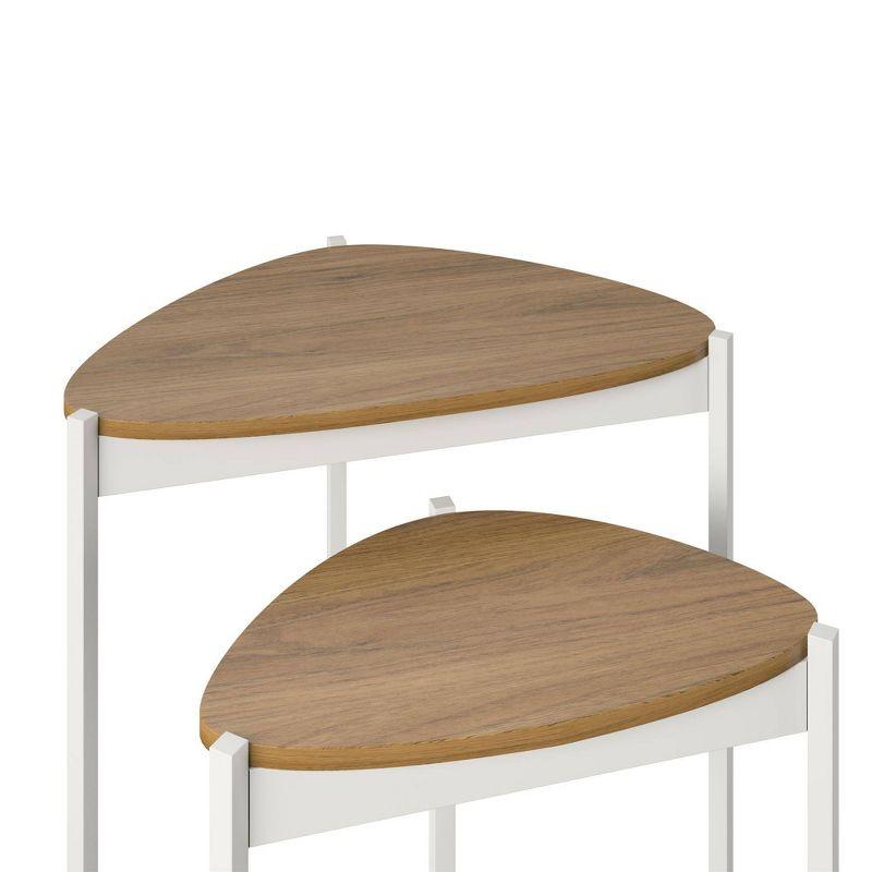 Triangular Walnut & White Metal Nesting Tables Set