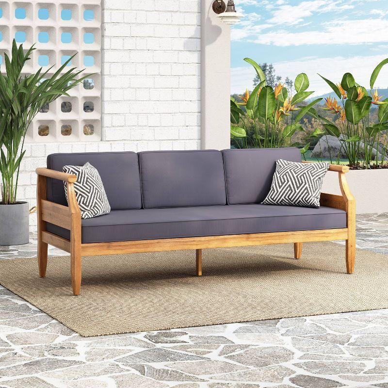 Aston Outdoor Mid-Century Modern Acacia Wood Sofa with Water-Resistant Cushions - Christopher Knight Home