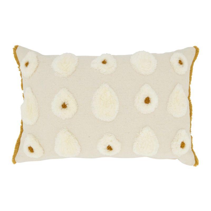 Off-White Cotton Pom Pom Throw Pillow Cover, 12"x18"