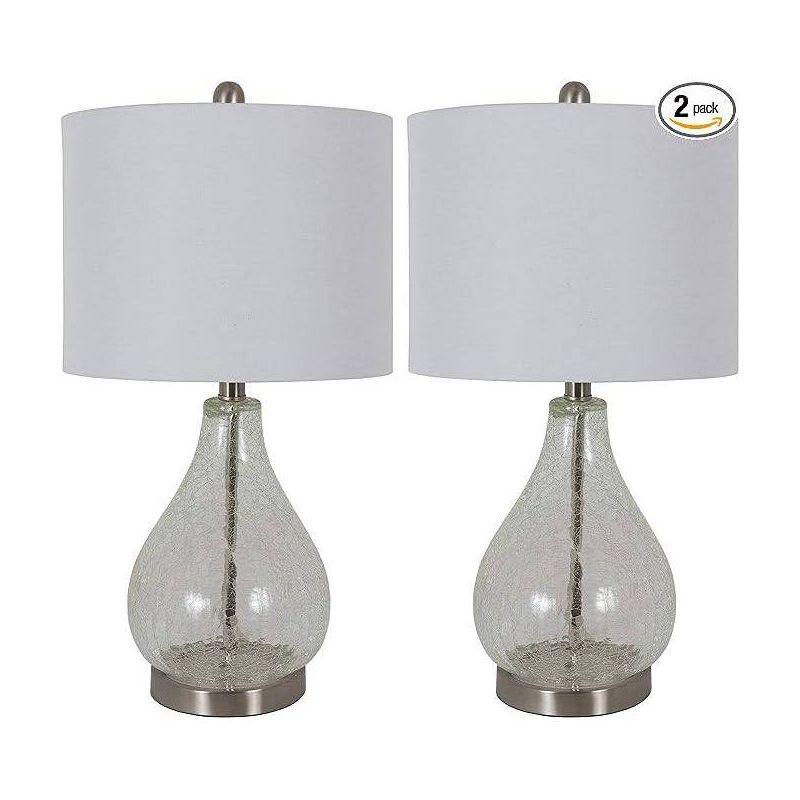 Decor Therapy (Set of 2) Crackled Teardrop Table Lamps: Modern Desk Lamp, 3-Way Switch, Linen Shade, UL Listed