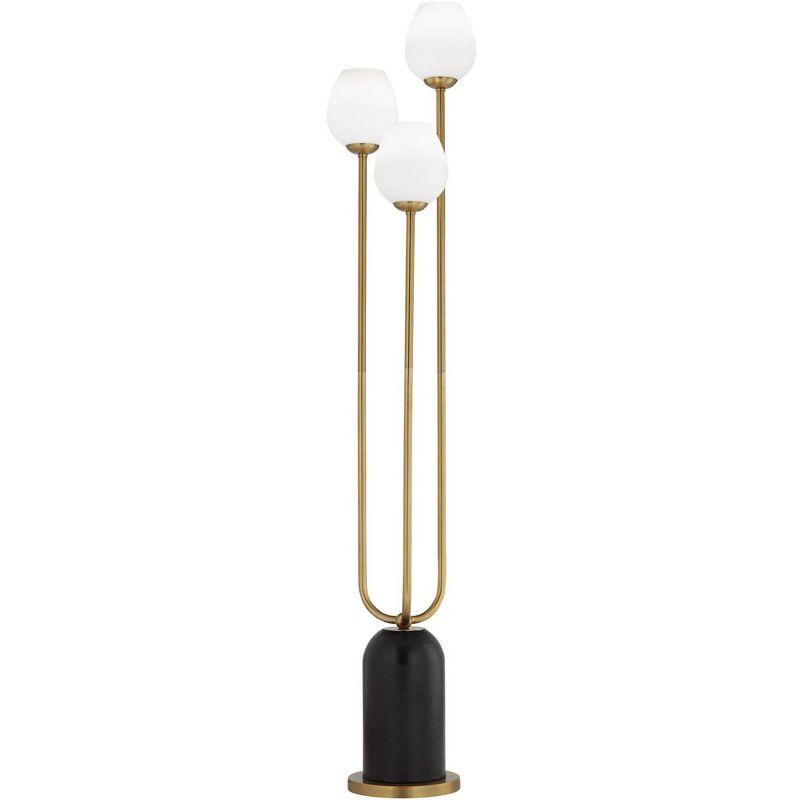 360 Lighting Grayson Modern Glam Luxury 70" Tall Standing Floor Lamp Large Pole 3-Light Foot Switch Gold Black Metal Living Room Bedroom House Reading