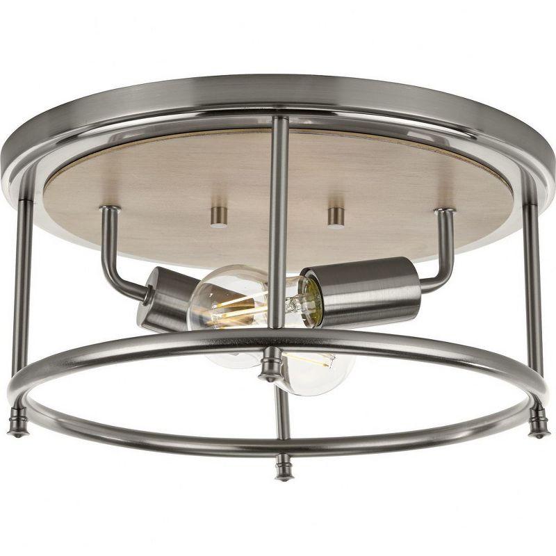 Progress Lighting Durrell 2-Light Flush Mount, Brushed Nickel, Open-Cage, Steel