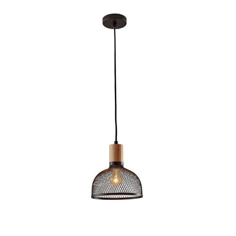 Matte Black Metal & Natural Wood Mini Pendant Lamp