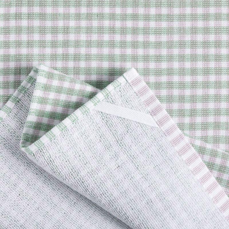 Martha Stewart Check Printed Kitchen Towel Set 2-Pack Set 16"X28", Green/White/Blue