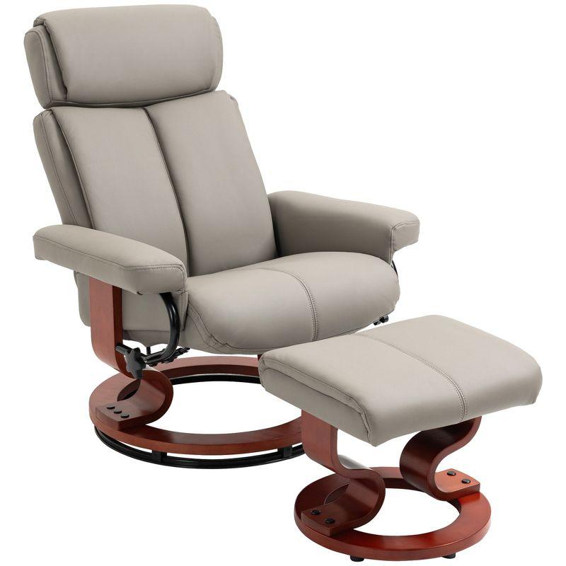 HOMCOM Recliner Chair with Ottoman, 360° Swivel Reclining Chair with Wood Base and Matching Footrest, Gray