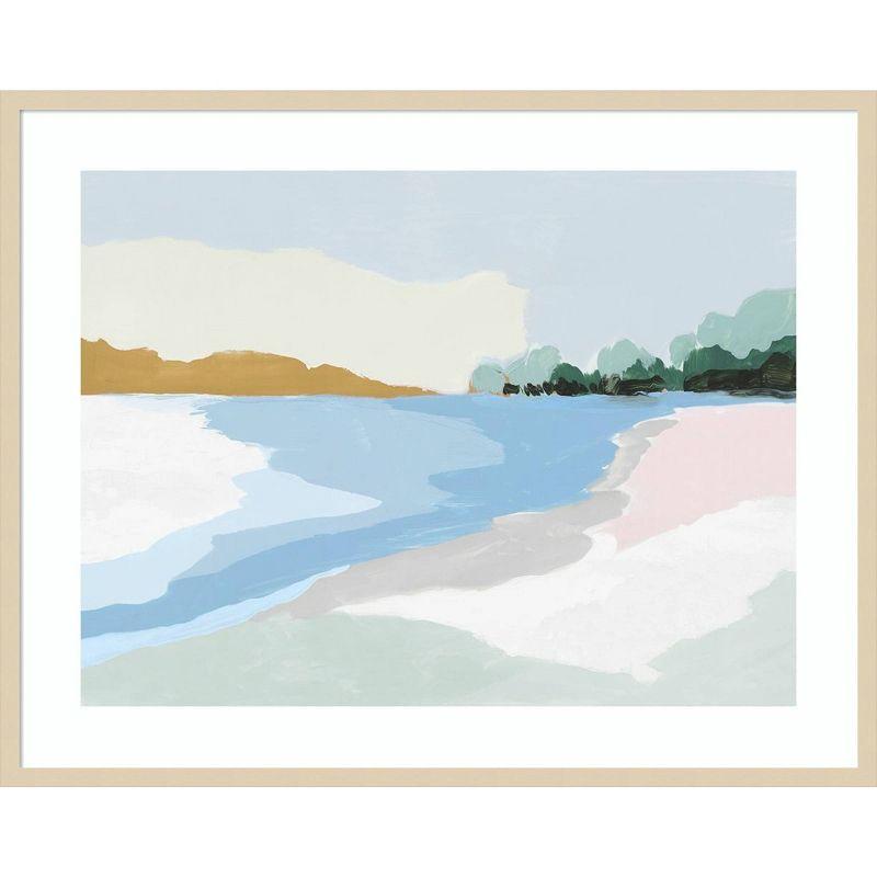 Soft Coastal Abstract Landscape Print with Natural Wood Frame