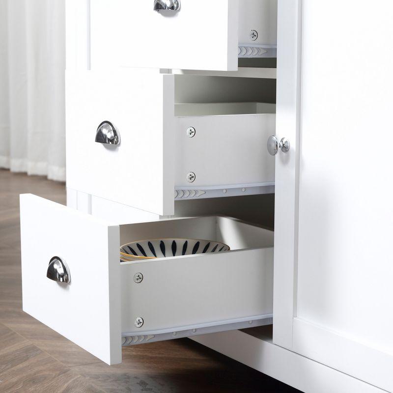 HOMCOM Kitchen Sideboard with Adjustable Shelves, Dining Buffet Cabinet with 3 Storage Drawers, White