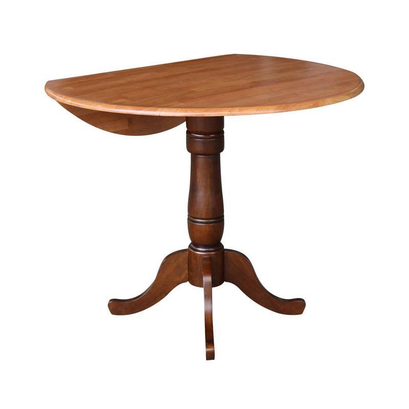 35.5" Brevin Round Dual Pedestal Drop Leaf Dining Table Cinnamon/Espresso - International Concepts: Compact, Counter Height