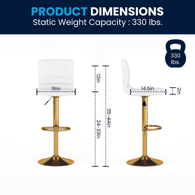 Flash Furniture Modern White Vinyl Adjustable Bar Stool with Back, Counter Height Swivel Stool with Gold Pedestal Base, Set of 2