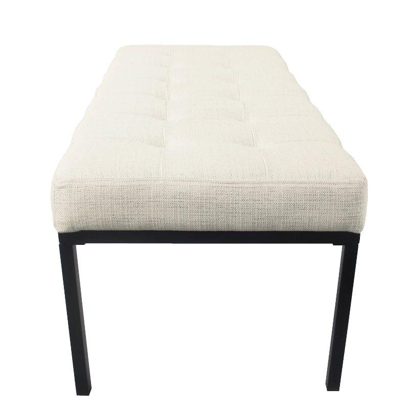 Modern Industrial Cream Woven Tufted Metal Bench