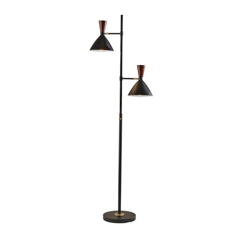 Mid-Century Modern Black and Walnut Adjustable Floor Lamp